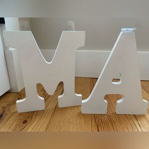 “A” and “M” White Decorative Block Letters. Both 9” tall.